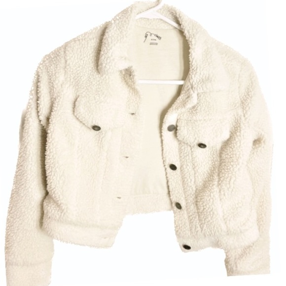 ART CLASS Sherpa Teddy Jean Style Jacket Ivory Colored Button Closure Size M 7/8 - Picture 4 of 6